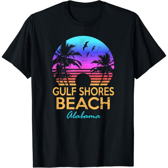 Gulf Shores Beach Alabama Retro Sunset Summer Vibe T-Shirt BLACK Unisex S-5XL Hot Trending Shirt, Vintage Birthday Gift
