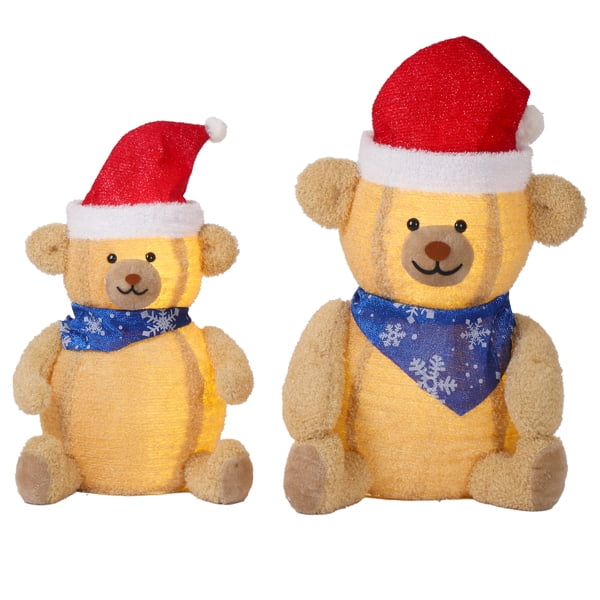 2-Pack Lighted Plush Bear Christmas Decorations, 60 Warm White LEDs, Pull-Up Design for Indoor, Outdoor, Home, Yard Use