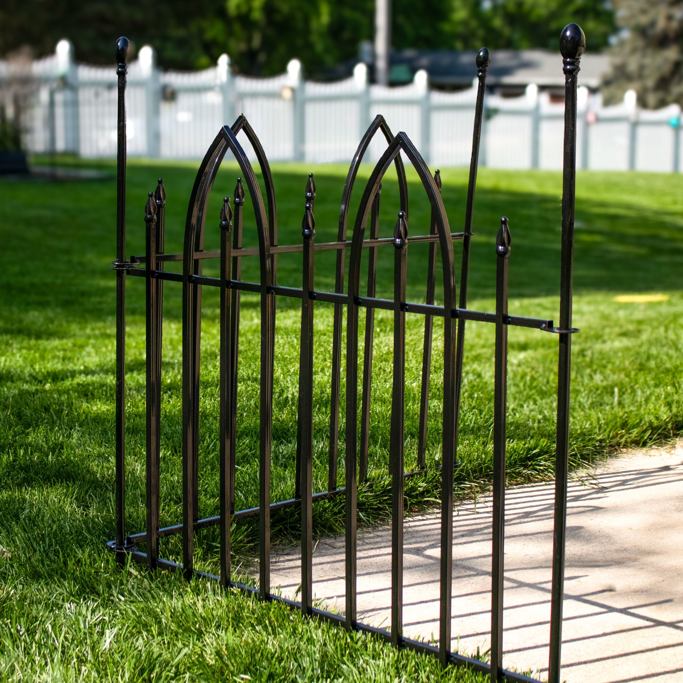 Sunnydaze Gothic Arch 31" x 37" Black Steel Decorative Garden Fence Panels (2 Count)