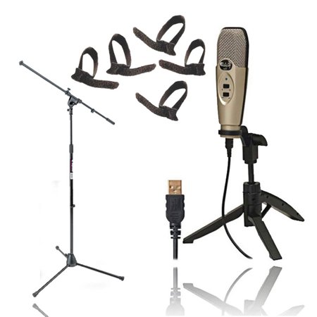 CAD Audio U37 USB Studio Condenser Vocal,Instrument & Recording Microphone With On Stage MS7701B Tripod Boom Microphone Stand + Cable