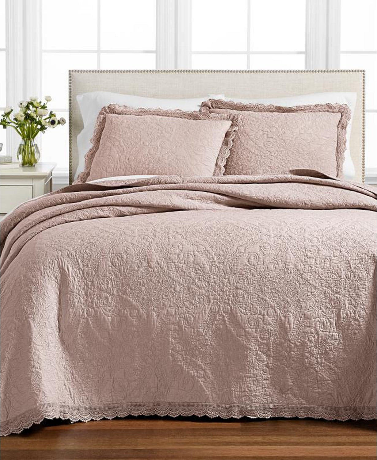 macy s martha stewart bedding on Martha Stewart Collection Crochet Queen Bedspread Floral Embroidery 140 Thread Count Blush Brickseek