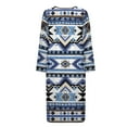 thumbnail image 4 of Yuyamidu Aztec Ethnic Gemoetric Bathrobe Sleepwear for Women Lightweight Long Sleeve Robe with Zipper Long Robes Blue Dressing Gown Plus Size 2XL Comfy Nightgowns, 4 of 7