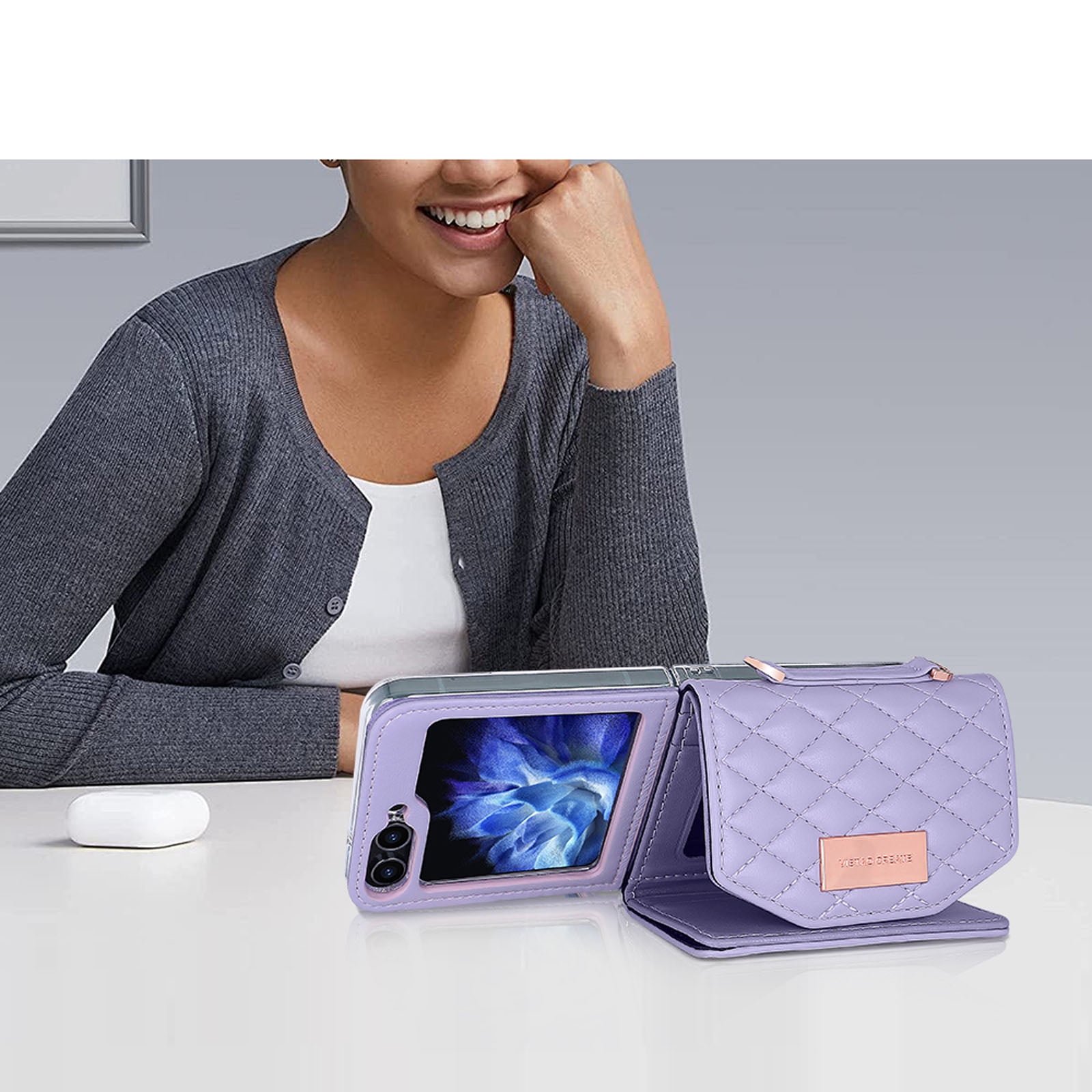 for Samsung Galaxy Z Flip 6 Case with Card Slots, [Crossbody Strap] [RFID Blocking] Women Girls PU Leather Wallet Case Lanyard Crossbody Bag Phone Case for Samsung Galaxy Z Flip 6,Purple