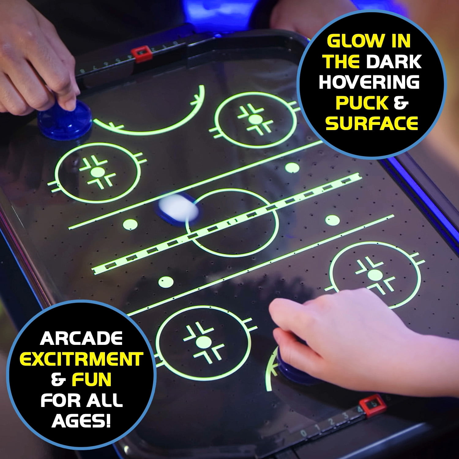 Ambassador Electronic Arcade Air Hockey Table with Neon Lights and Glow in The Dark Features, for Family and Kids Play, Ages 6 and Over