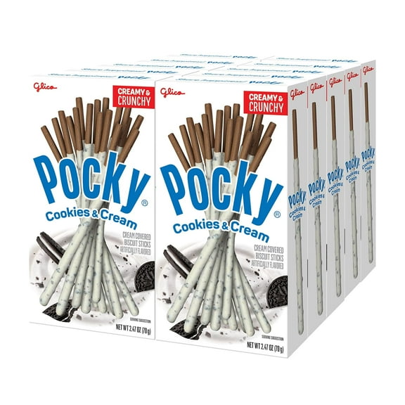 Pocky Cookies & Cream Biscuit Sticks, 10 Pack Box, 2.47 oz Each