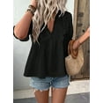 thumbnail image 4 of Women'S Summer Short Sleeve Babydoll Top Ruffle V Neck Dots Flowy Shirt Blouse Black XXL, 4 of 8