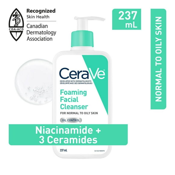 CeraVe Gentle Foaming Facial Cleanser With Niacinamide, Hyaluronic Acid and 3 Ceramides | Makeup Remover, Helps Prevent Clogged Pores & Control Oil and Sebum | Daily Face Wash for Normal to Oily Skin,, Gently Cleanses and Removes Oil