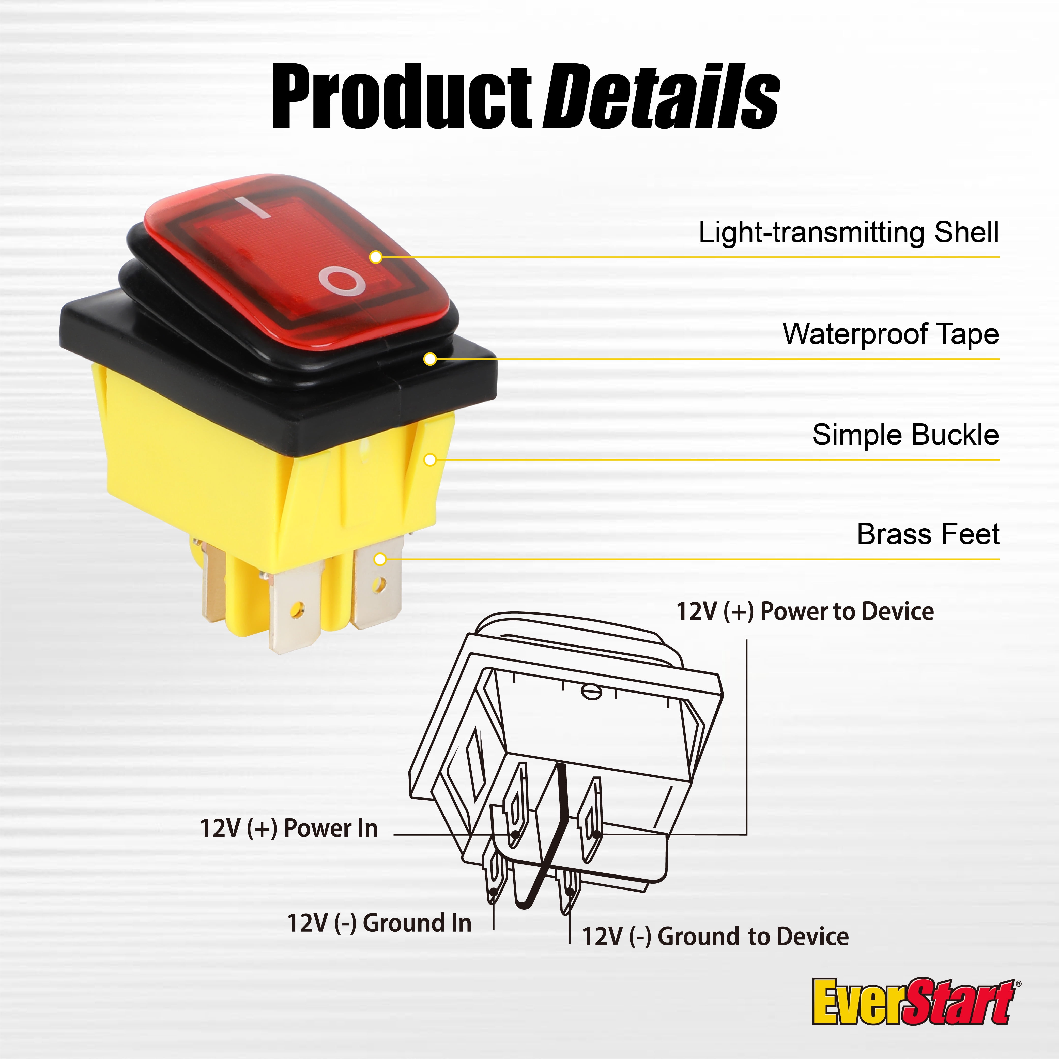 EverStart 30 Amp 12 Volt DC Universal Lighted Rocker Switch Illuminated 4 Pin