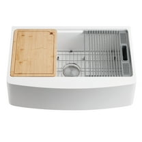 Kingston Brass GKKA33229 Miranda 33-Inch Solid Surface Single Bowl Farmhouse Kitchen Sink with 6-Piece Kitchen Accessory Set in Glossy White