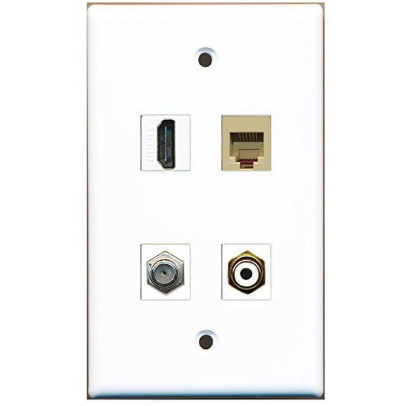 RiteAV - 1 Port HDMI 1 Port RCA White 1 Port Coax Cable TV- F-Type 1 Port Phone RJ11 RJ12 Beige Wall Plate