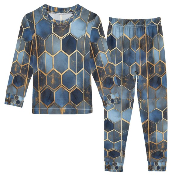 FORMRS Toddler Unisex Long Sleeve Top and Pants Pajama Set 2-Piece Sleepwear, Sizes 18M-8Y, Elegant Hexagon Pattern