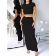 thumbnail image 6 of Women's 2 Piece Sets Short Sleeve Crewneck Cropped Top Bodycon Maxi Skirt Outfit Black S, 6 of 8