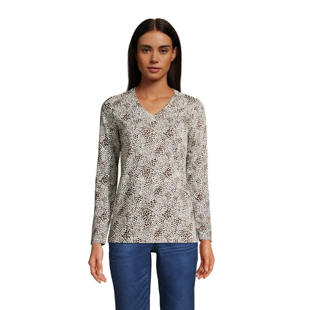 Lands' End Women's Tall Relaxed Supima Cotton Long Sleeve VNeck T