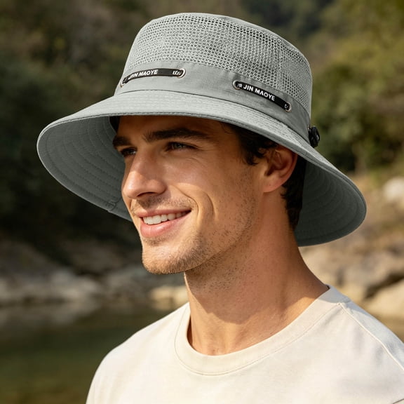 Breathable Mesh Hat For Outdoor Sun Wide Brim Summer Hiking Camping Cap Bucket Style Sun Men Women Lightweight Everyday Wear, A, Grey