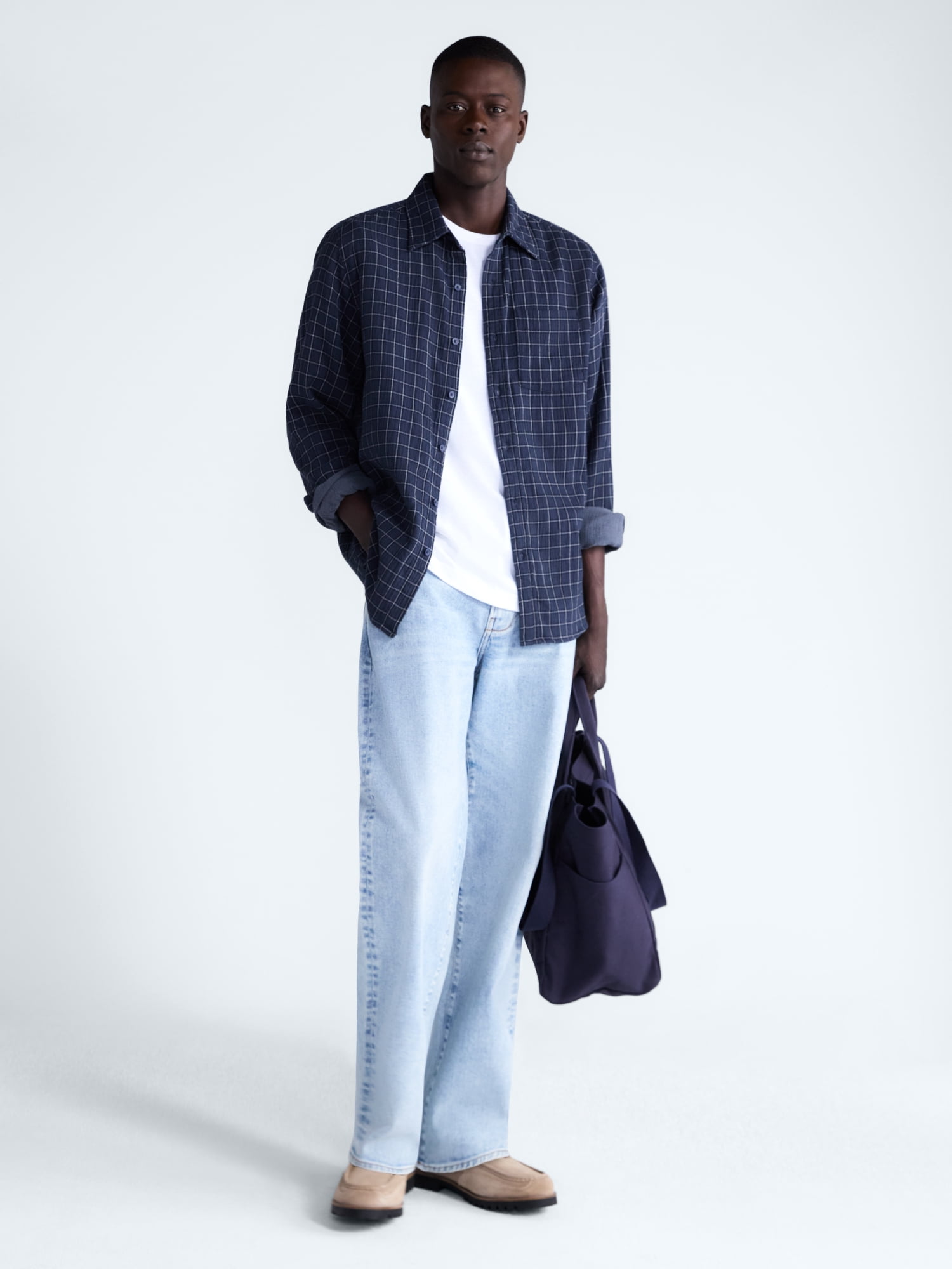 Free Assembly Men's Button Front Gauze Shirt with Long Sleeves, Sizes XS-3XL