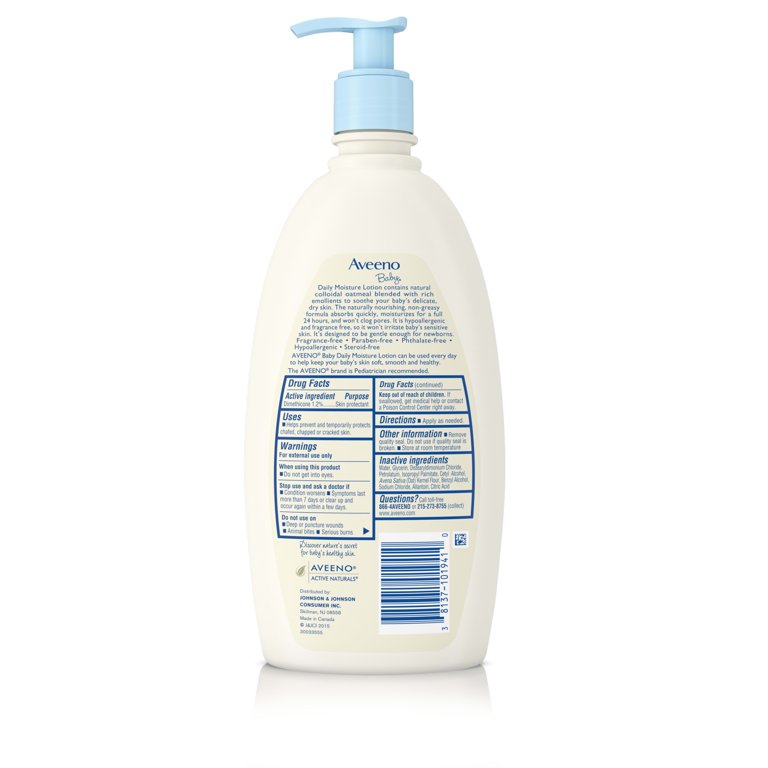 Aveeno Baby Moisture Lotion with Oatmeal, Fragrance-Free, 18