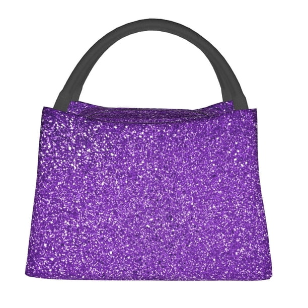 Easygdp Glitter Purple Bolsa de Almuerzo Insulada Reutilizable, Bolsa de Mano y Bandolera para Oficina, Trabajo, Viajes