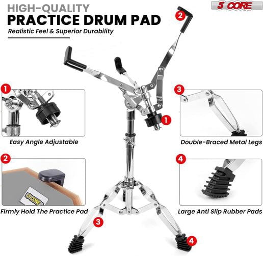 Drum Throne Adjustable Guitar Stool Padded Seat + Drum Practice Pad Snare Drumming Stand - DS CH BLK + DPAD COMBO Grey