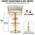 thumbnail image 2 of Velvet Swivel Bar Stools Set of 2 High Back Adjustable Bar Chairs with Golden Footrest for Kitchen Counter Square Island, Ivory, 2 of 5