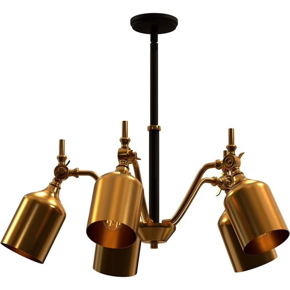 Ambiate Direttore 5-Light Chandelier Fixture, Brushed Gold Shades with Black Down Rod, Medium Base Sockets (E26), 40 Watts Max, Dimmable, For Dining Areas, Living Spaces, Entryways, ETL Listed