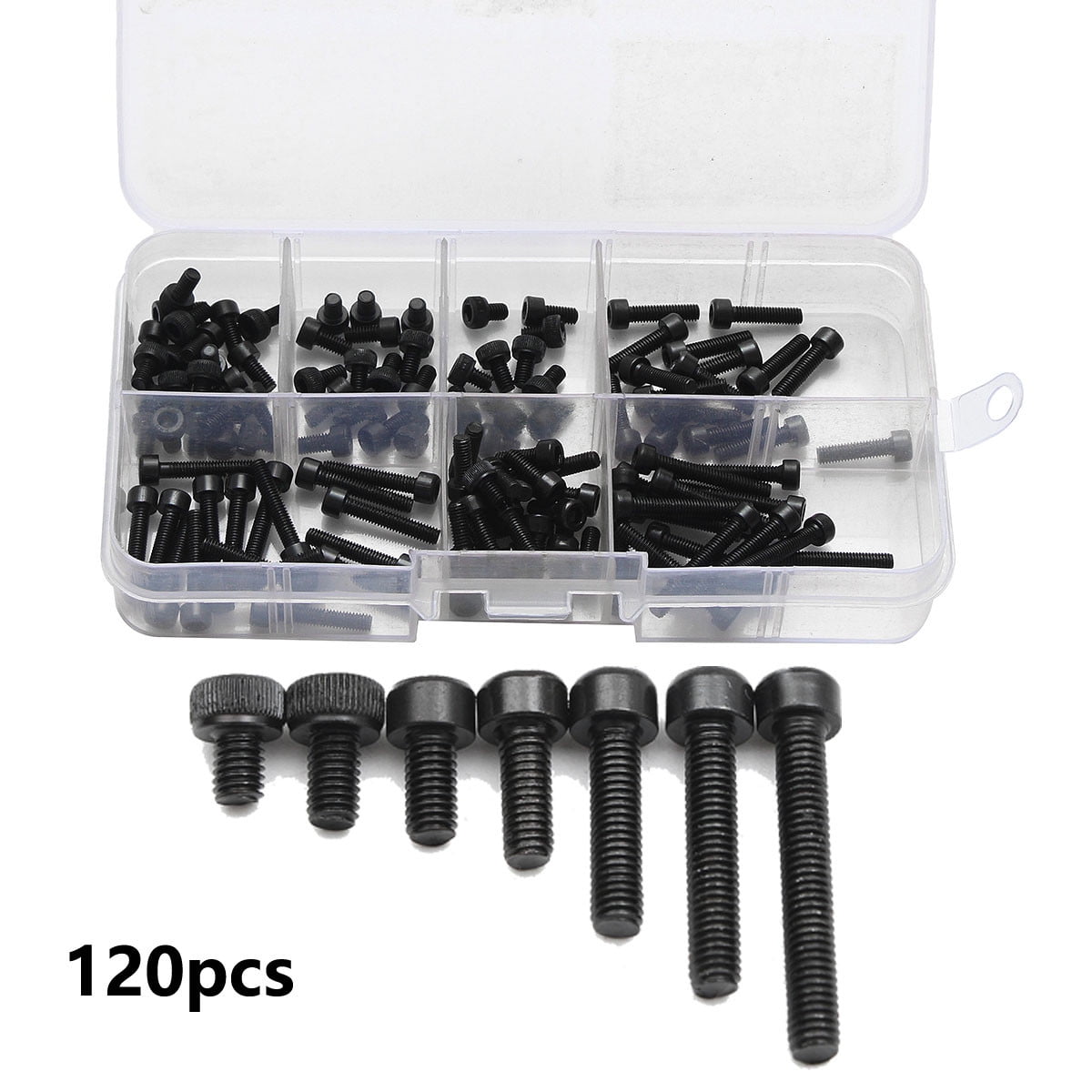120-Piece M3 Button Head Socket Cap Screw Assortment – Carbon Steel With Allen Wrench & Case