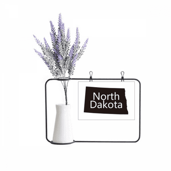 North Dakota America USA Carte Esquisse Artificielle Lavande Fleur Vase Bouteille Carte