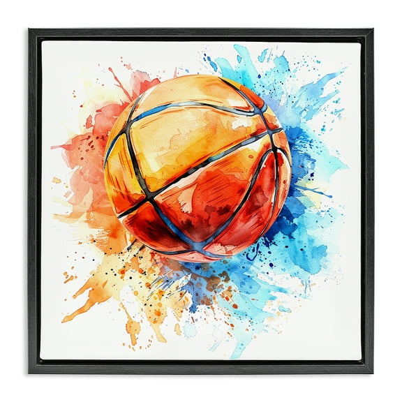 Stupell Industries Basketball Chromatic Splash Sports Painting Black Floater Framed Canvas Art Print Wall Art, 18 x 18