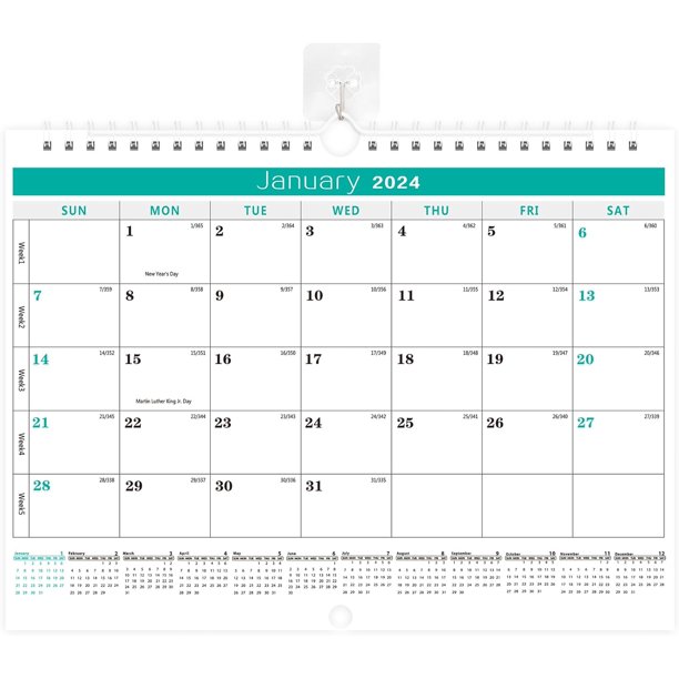 Calendario de pared BHR - Calendario 2024-2025 de enero de 2024 a junio de 2025 Calendario de 18 meses Papel grueso de 14,7"× 11" con fechas julianas y bloque para regalos de Año Nuevo y Navidad (verd