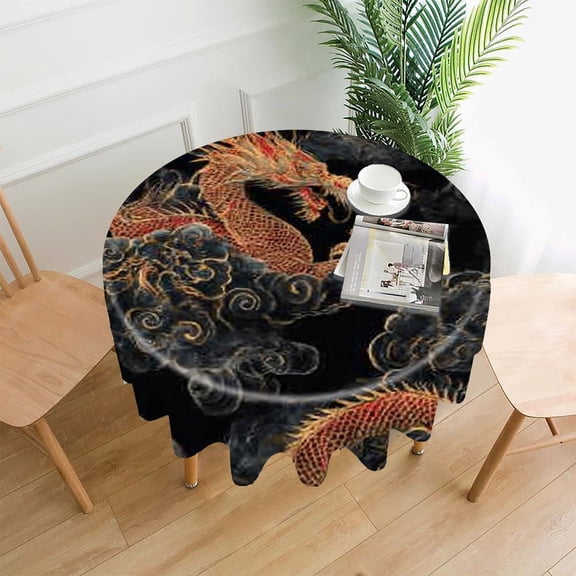 RKSupls 60 Inch Round Tablecloth, Chinese Dragon Clouds Premium Polyester Straight Edge Wrinkle Resistant Washable Table Cover for Party Home Dining Decor