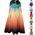 thumbnail image 5 of Women's Plus Size Casual Fashion Gradient Print Round Neck Short Sleeve Pocket Tie-Waist Swing Dress - Pink 4XL, 5 of 5