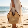 thumbnail image 4 of Bolsa de mano tipo tote tejida en forma de abanico para mujer, con asas de cuero, bolsa de viaje ligera y transpirable para verano y playa, gran capacidad, estilo casual., 4 of 6