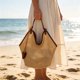 thumbnail image 4 of Bolso tote de mujer con nudo,bolso de playa tejido en forma de abanico natural,bolso de hombro de cuero para verano,bolso de compras informal para viajes,desplazamientos y vacaciones., 4 of 6