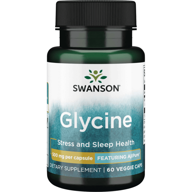 Swanson Ajipure Glycine, Pharmaceutical Grade 500 mg 60 Veggie Capsules
