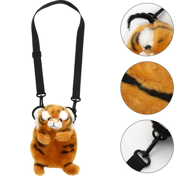 KAKOWELY Cute Animal Crossbody Bag Plush Orange 1Set 9.8X5.9X3.5in