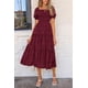 thumbnail image 4 of Vestido midi PRETTYGARDEN para mujer, verano 2025, estampado floral, rojo vino, 4 of 7