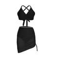 thumbnail image 4 of UTSJKR Women's Multi Color Triangle Trim 3 Piece Bikini Set, Mesh Drawstring Skirt Bathing Suit for Summer Trendy Beach Style Black L, 4 of 7