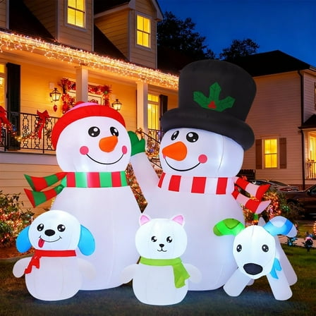 6.8FT Inflatable Snowman Family Christmas Outdoor Decoration with LED Lights