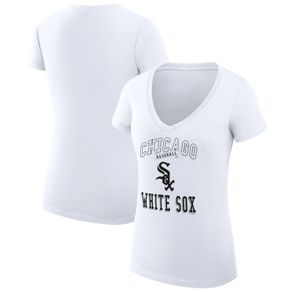 Women's G-III 4Her by Carl Banks White Chicago White Sox Super-Slim Fit Lightweight Team Logo Graphic V-Neck T-Shirt