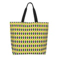 thumbnail image 1 of Disketp Mardi Gras Purple Yellow Plaid Bolsa Tote Estampada para Mujer, Bolso de Hombro y de Mano para Compras y Viajes, 1 of 8