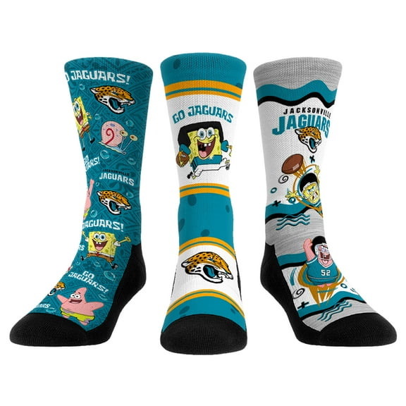 Unisex Rock Em Socks Jacksonville Jaguars NFL x Nickelodeon Spongebob Squarepants 3-Pack Crew Socks Set