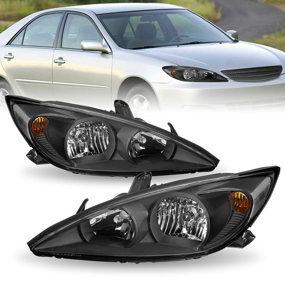 For 2002 2003 2004 Toyota Camry Black Clear Headlights Assembly Pair 02-04