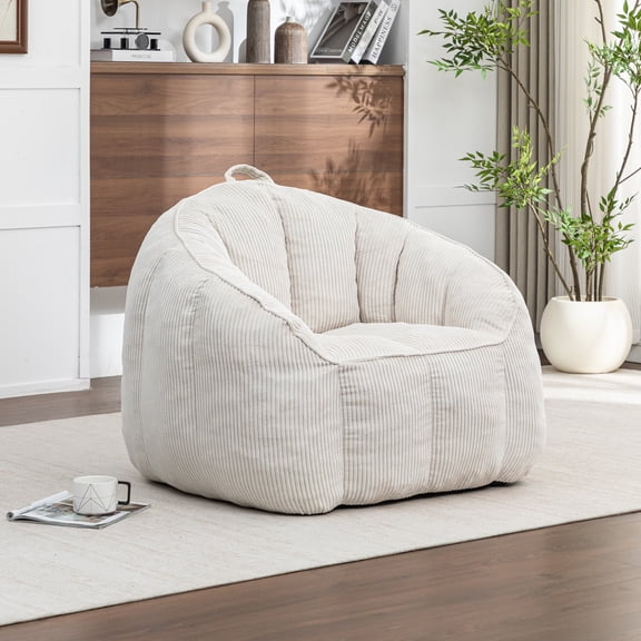 Giant Bean Bag Chair Sofa for Adults, Oversized Corduroy Lounge Chair with Armrests & High-Density Foam Filling, Comfy Lazy Floor Sofa Couch for Living Room Bedroom Gaming Reading, Beige