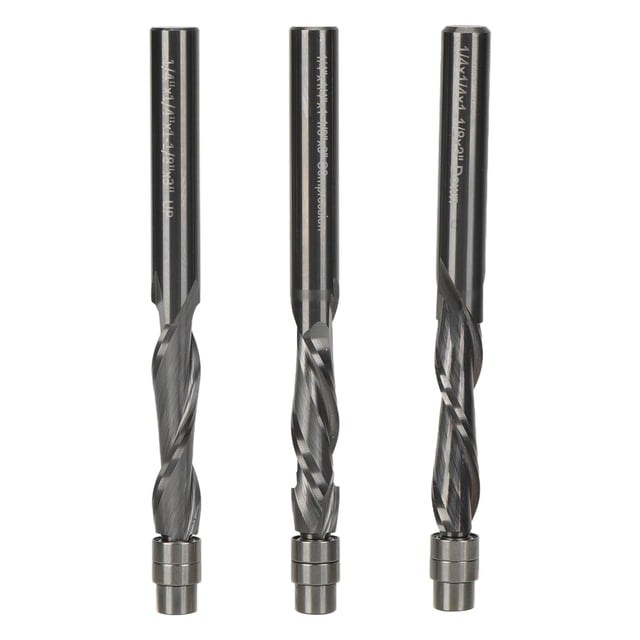 Juego de cabezales de corte de fresado en espiral, corte a ras de 1/4 pulgadas, cortador de recorte de acero de tungsteno sólido, 3 uds.