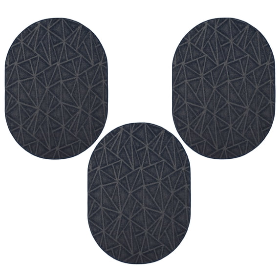 Furnish My Place Geometrical Pattern Indoor/Outdoor Refine Navy Rug, Abstract Area Rug, Doorway Mat, Contemporary Rug for Living Room, Entryway, Made in USA, 1.5' x 2.25' Oval - Set of 3