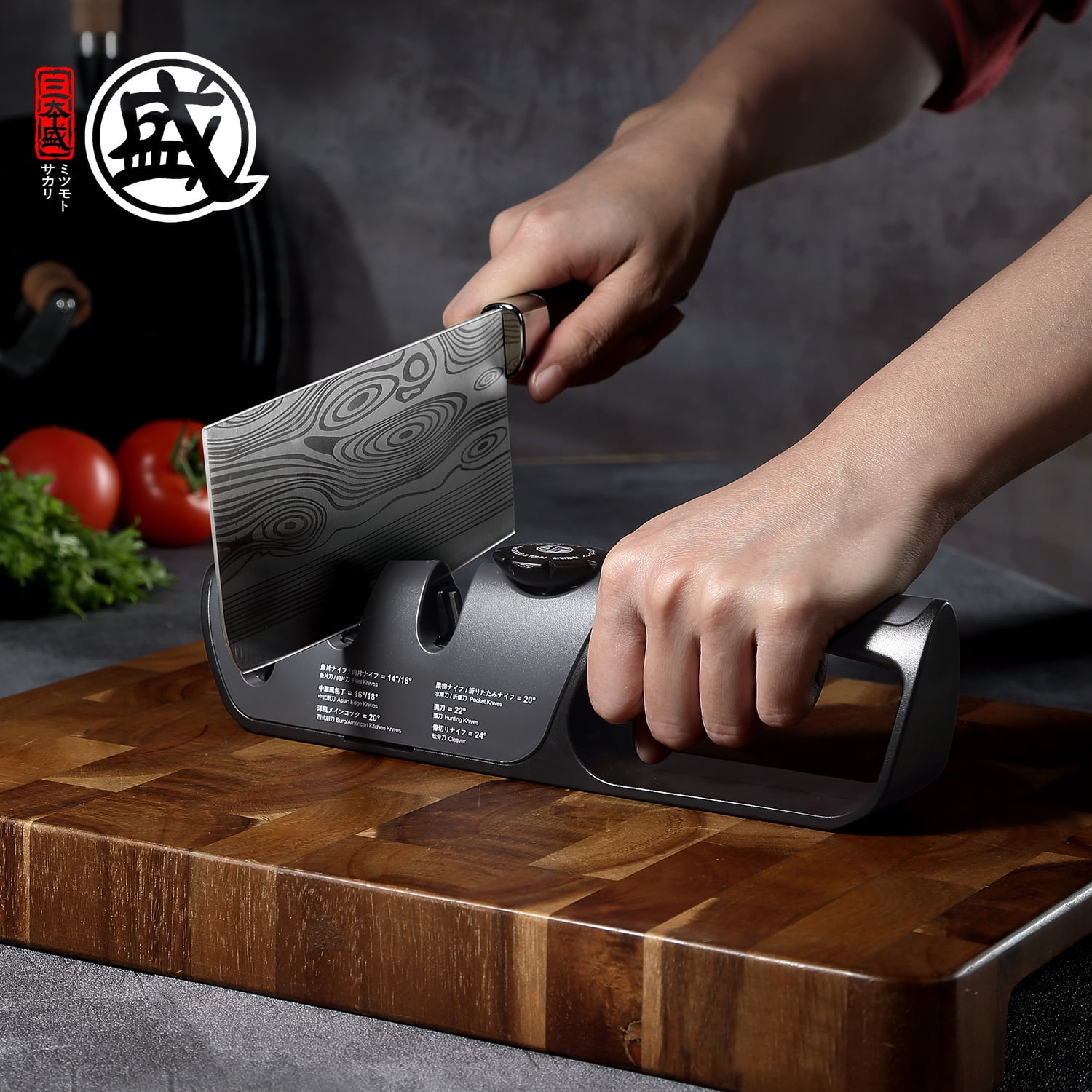 MITSUMOTO SAKARI Knife Sharpener, Japanese kitchen Knife Sharpener with Adjustable Angle Knob