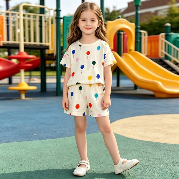 ITSAME Girls Summer Outfit 2-Piece Short Sleeve Crewneck Top and Shorts Kids Loose Casual Set Blue Size 7
