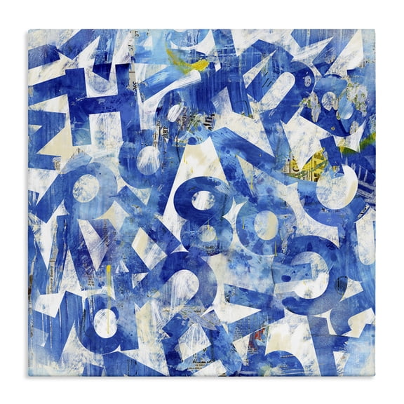Stupell Industries Blue Typography Collage Abstract Painting Wrapped Canvas Art Print Wall Art, 30 x 30