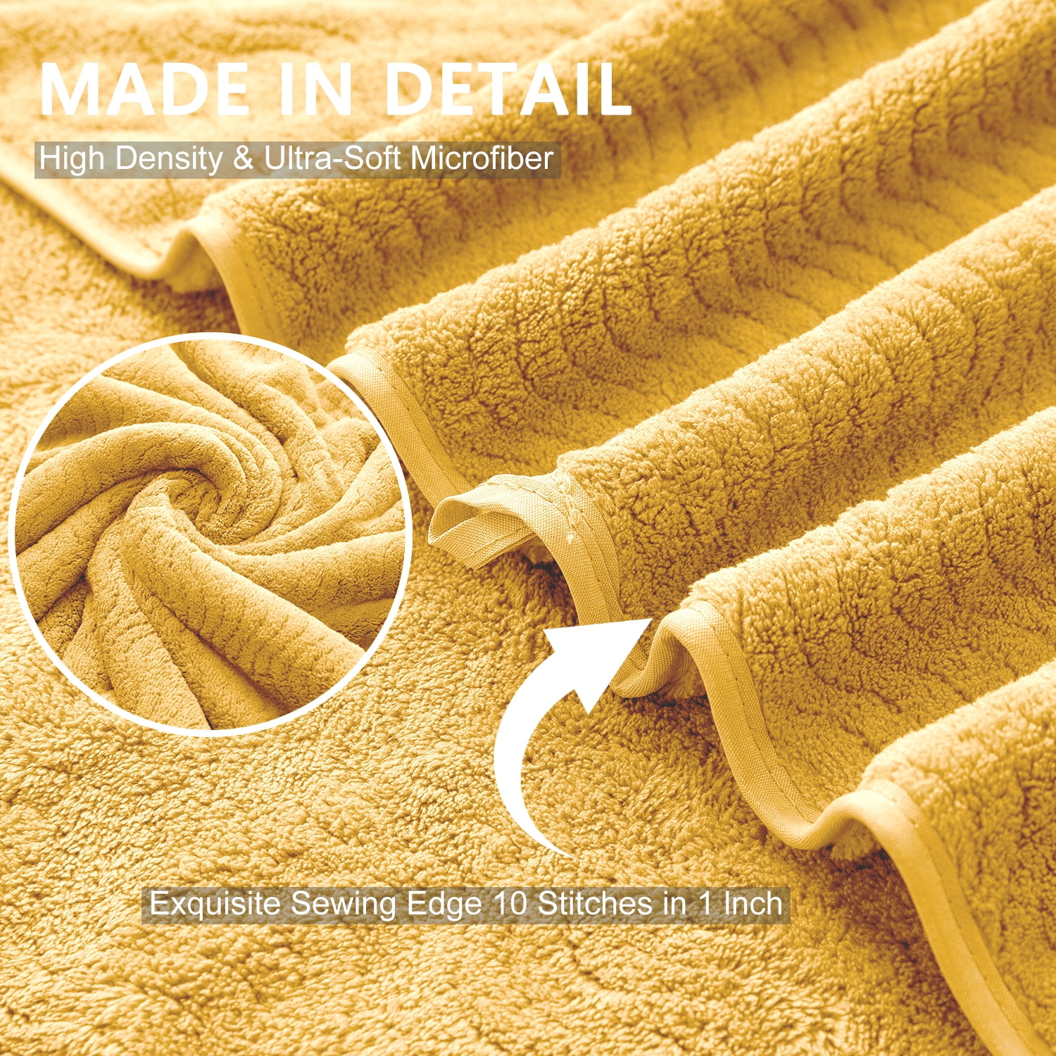 Jessy Home 12 Pack Dark Yellow Hand Towel Set 16"x31" Soft Highly Absorbent Quick Dry Bathroom Towels 600 GSM Microfiber Plush Towels