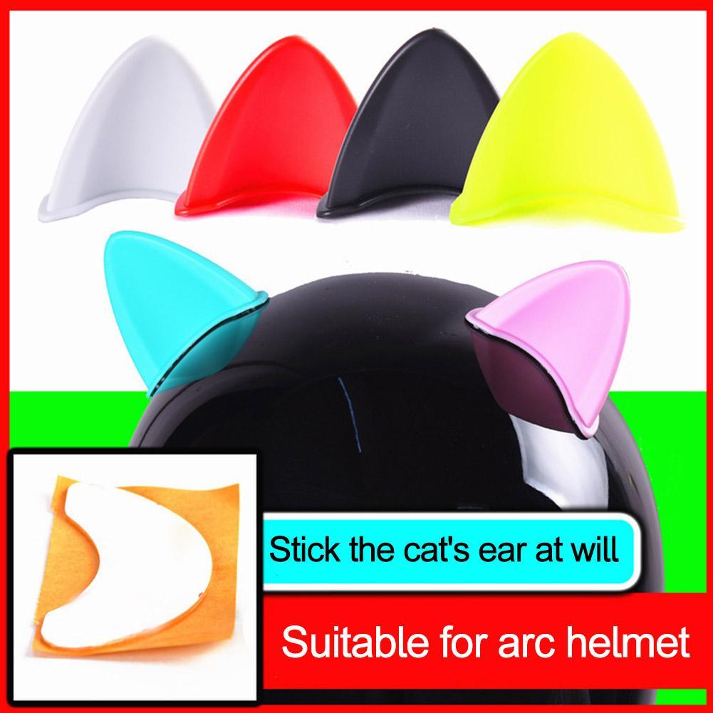 2Pcs Cute Cat Ears Car Motorcycle Helmet Sticker Motocross Face Full Road V3H5