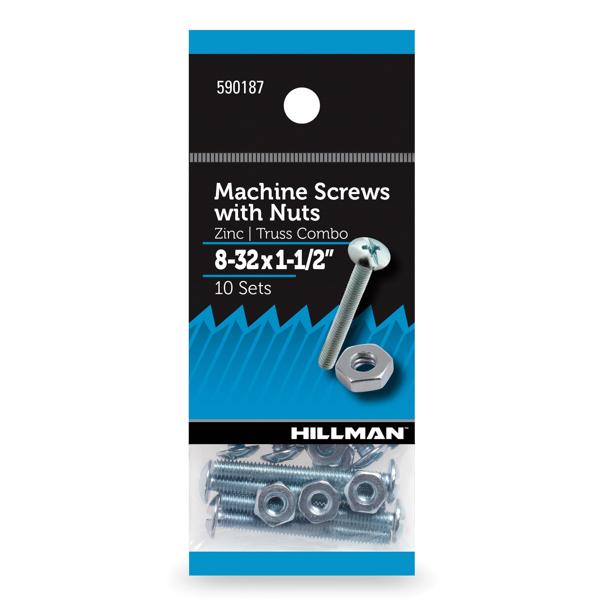 100-Pack Round Head Machine Screws With Nuts - 8-32 Thread, 1-1/4 Inch Length, Zinc Plated For Metal Fastening 2 thumbnail image